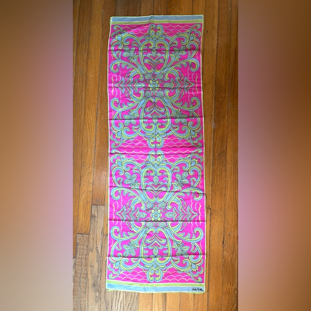 1960s VERA Neumann psychedelic era print pink and green Silk  scarf
